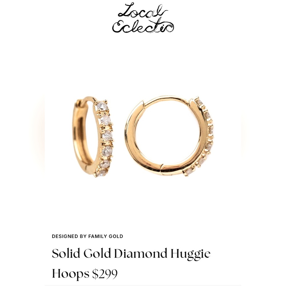 NWOT Local Eclectic 10k Diamond Huggie Hoops ✨ Solid Yellow Gold, White Diamonds